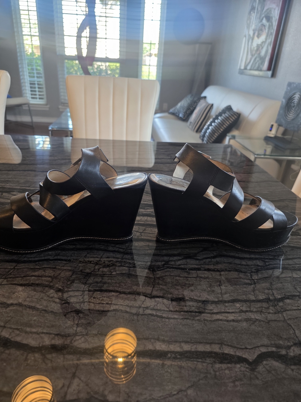 Michael Kors Black Leather Crisscross Platform Sandals - Picture 3 of 6